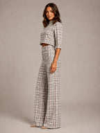 Women's Cropped Top Co-Ord – Wide Leg Trousers in Check – Side view