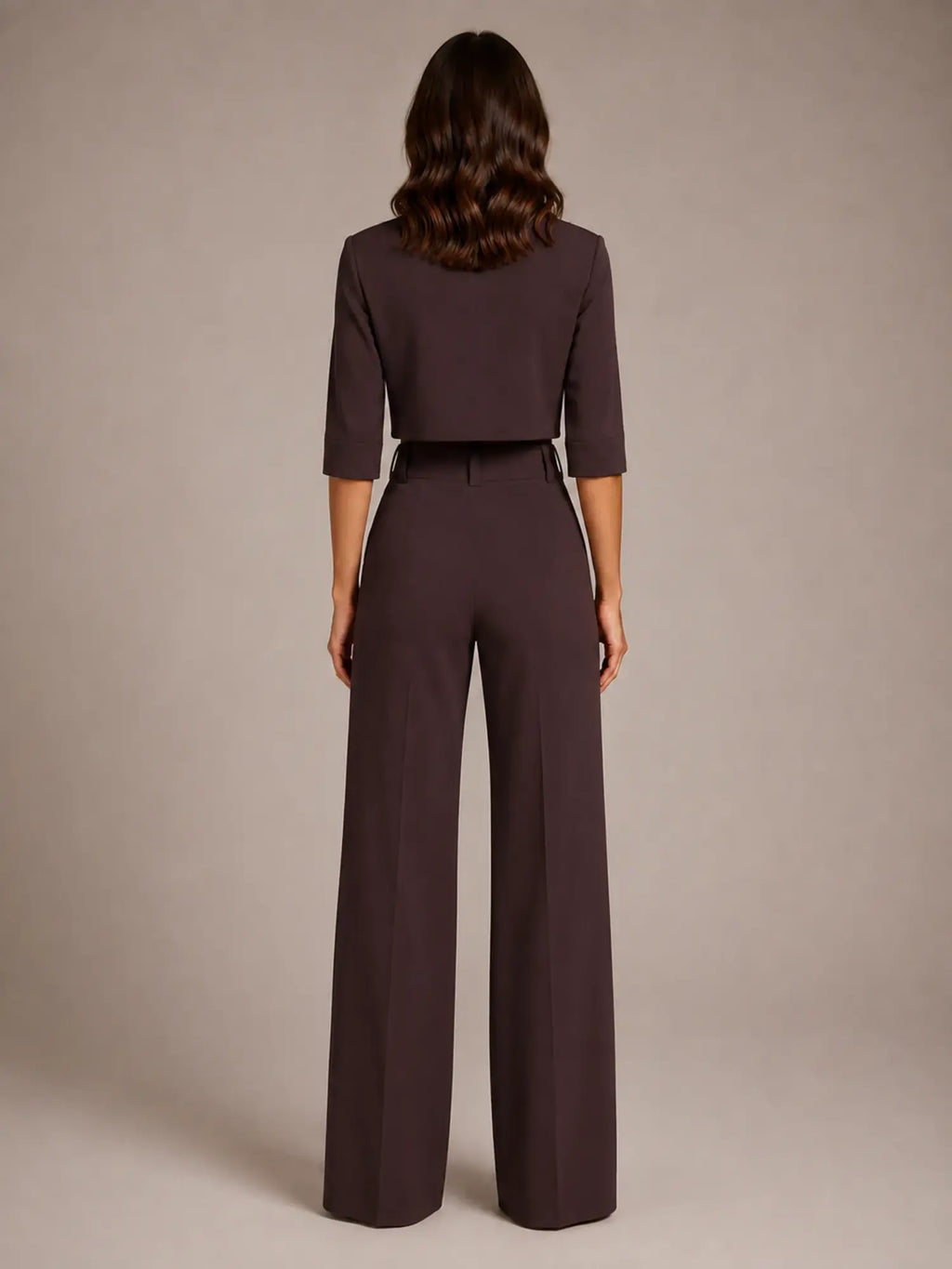 Women's Cropped Top Co-Ord – Wide Leg Trousers in Chocolate – Back view