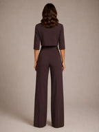Women's Cropped Top Co-Ord – Wide Leg Trousers in Chocolate – Back view