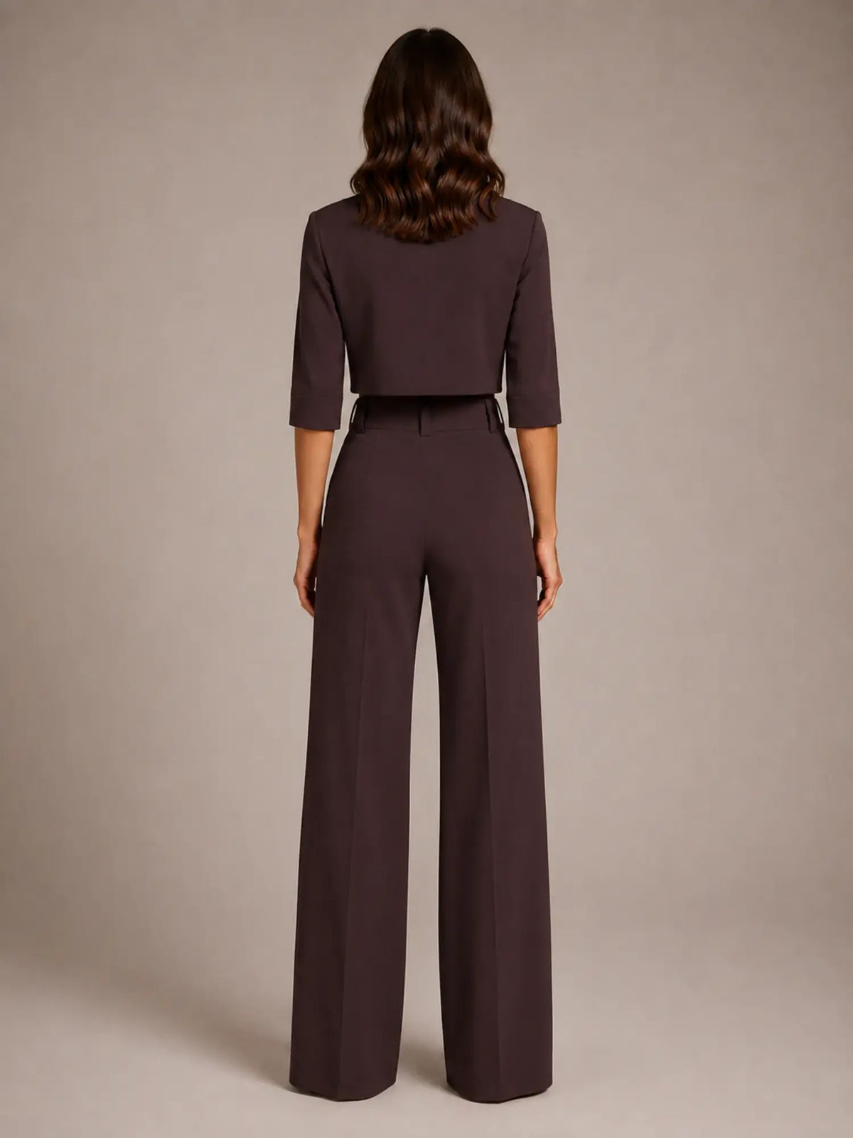 Women's Cropped Top Co-Ord – Wide Leg Trousers in Chocolate – Back view