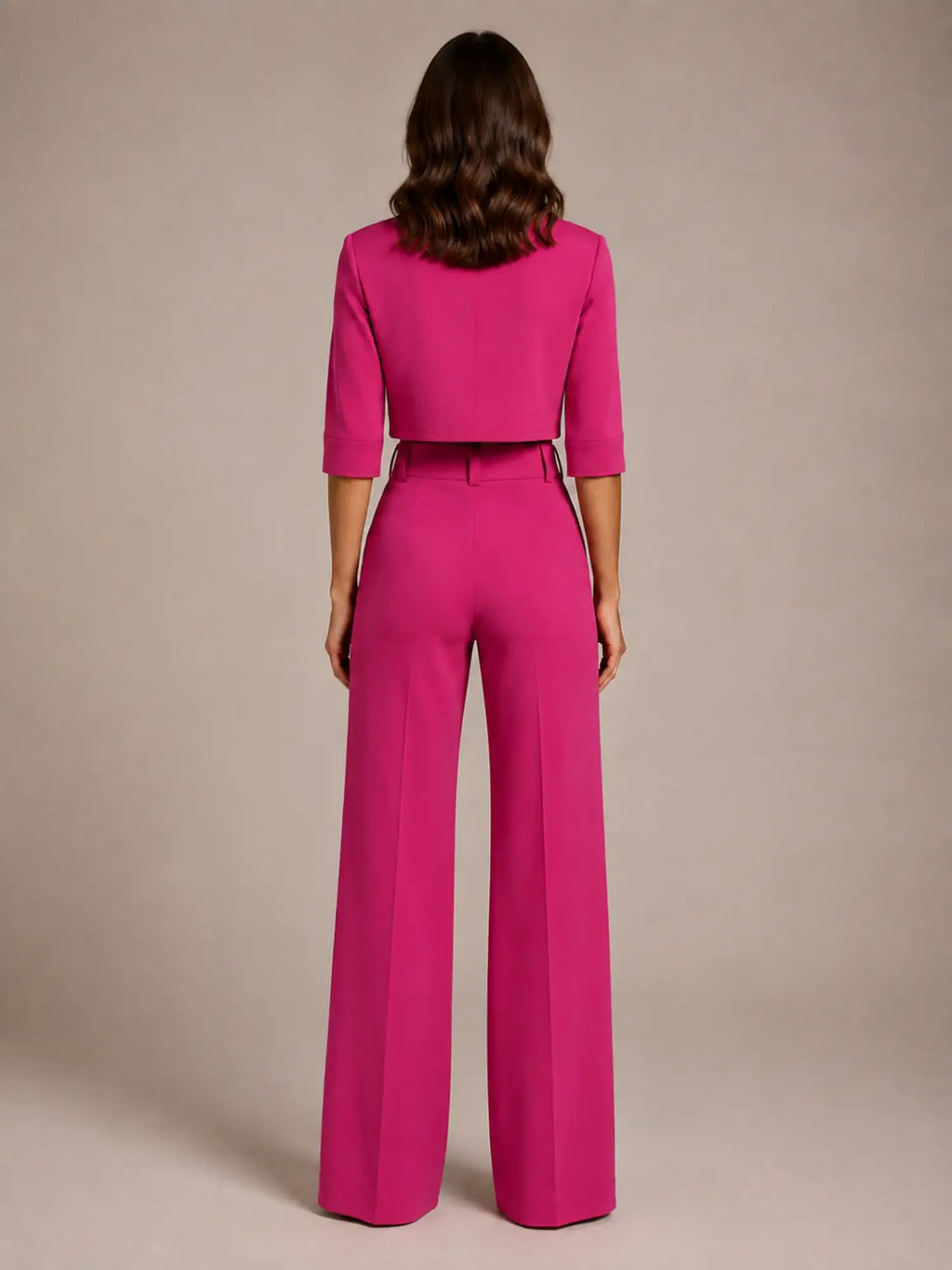 Women's Cropped Top Co-Ord – Wide Leg Trousers in Light Pink – Back view