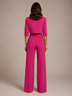 Women's Cropped Top Co-Ord – Wide Leg Trousers in Light Pink – Back view