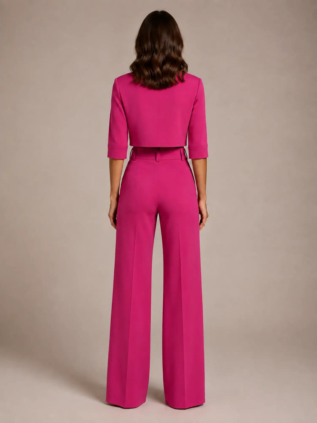 Women's Cropped Top Co-Ord – Wide Leg Trousers in Light Pink – Back view
