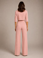 Women's Cropped Top Co-Ord – Wide Leg Trousers in Pink – Back view