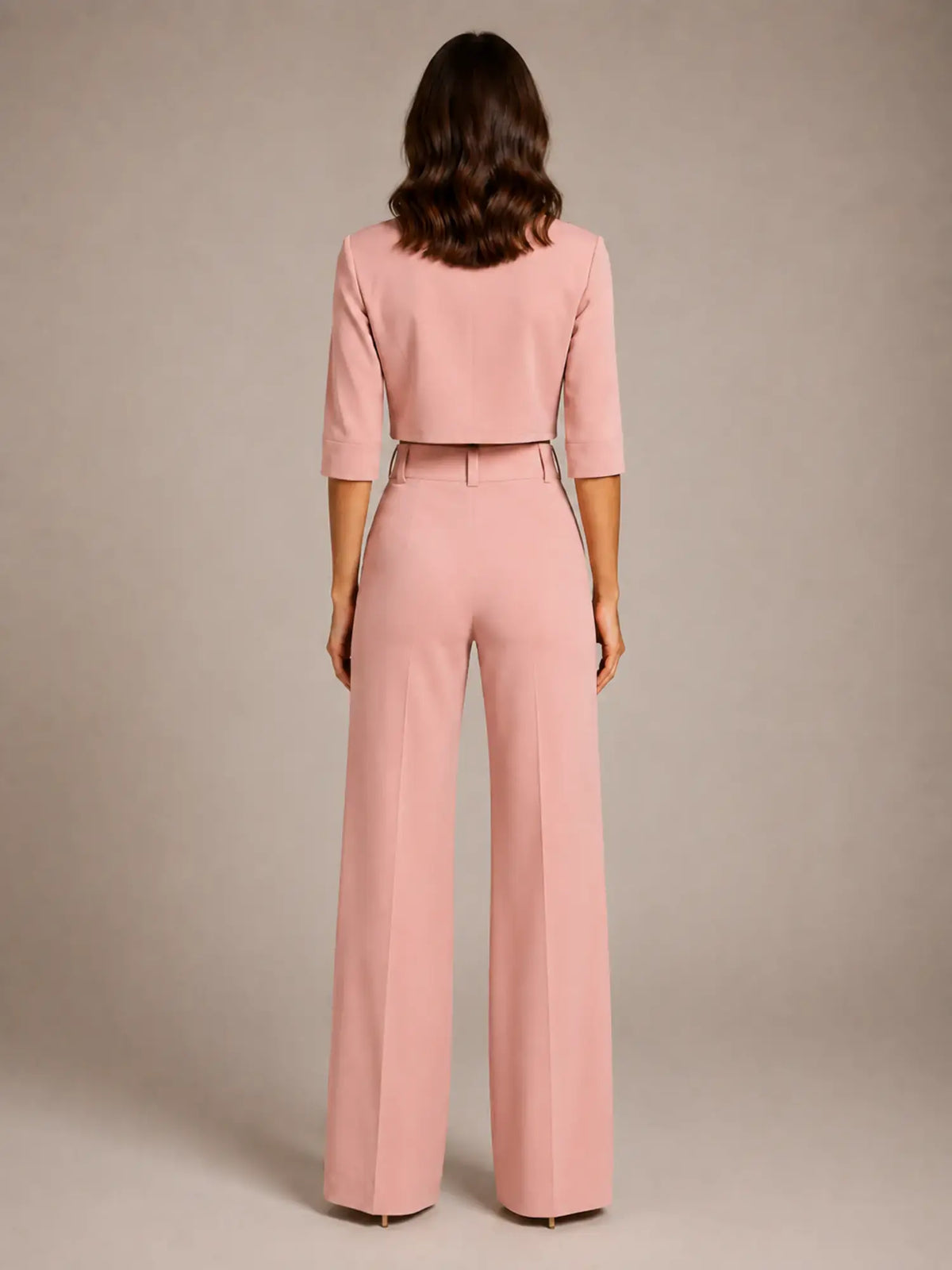Women's Cropped Top Co-Ord – Wide Leg Trousers in Pink – Back view