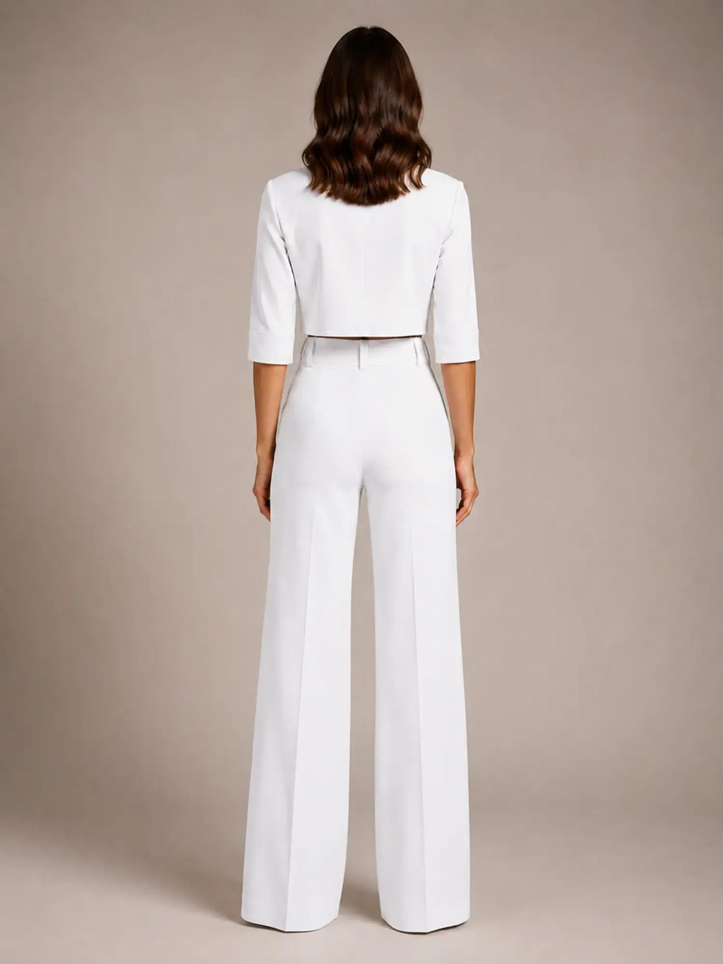 Women's Cropped Top Co-Ord – Wide Leg Trousers in White – Back view