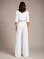 Women's Cropped Top Co-Ord – Wide Leg Trousers in White – Back view