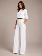 Women's Cropped Top Co-Ord – Wide Leg Trousers in White – Hover view