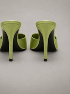 Women's Satin Mule Heels – Open Toe Slip-On in Green – Back view