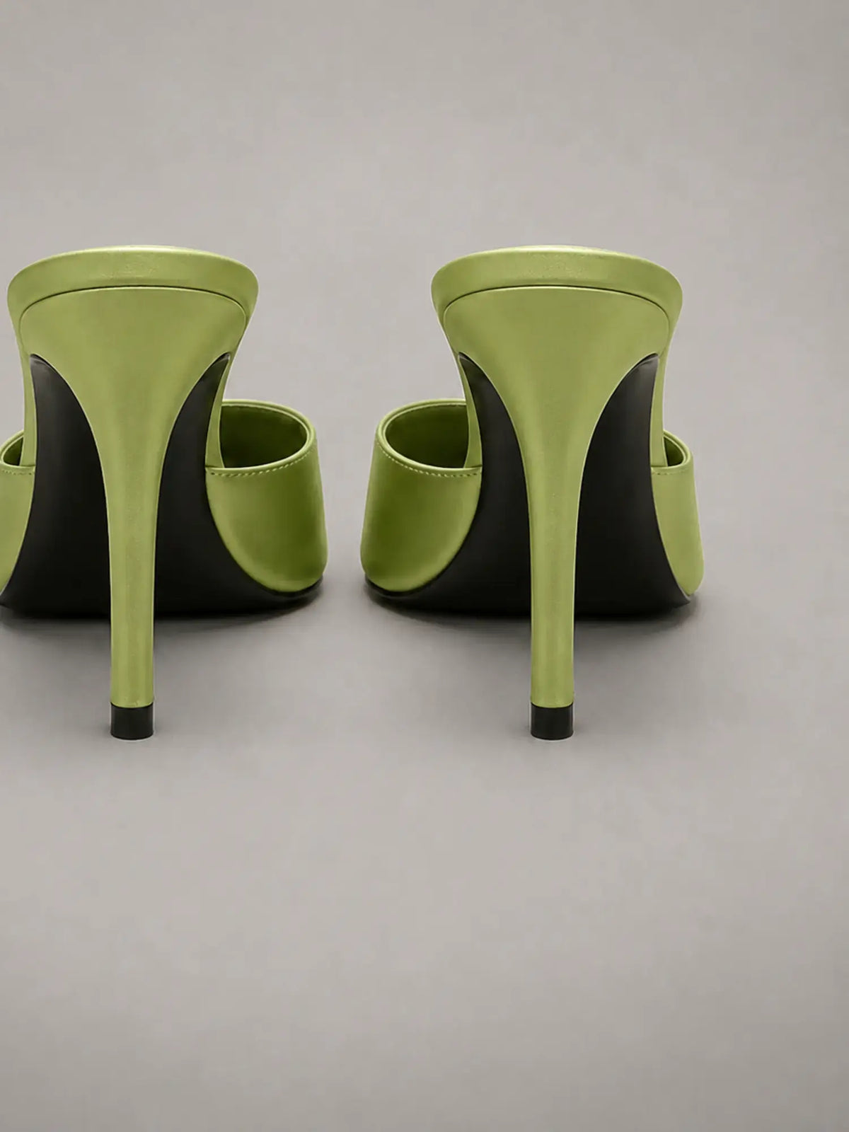Women's Satin Mule Heels – Open Toe Slip-On in Green – Back view
