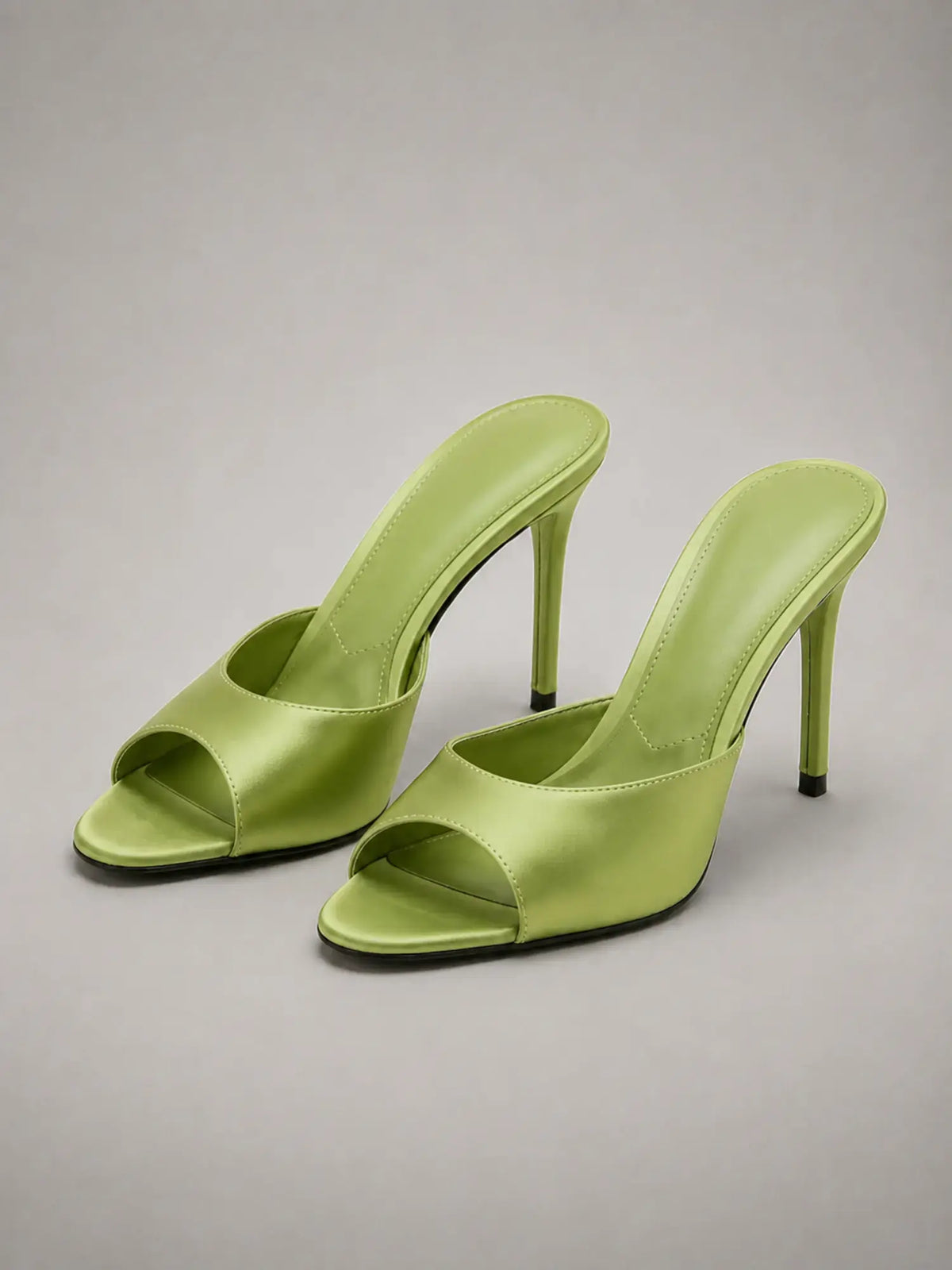 Women's Satin Mule Heels – Open Toe Slip-On in Green – Hover view