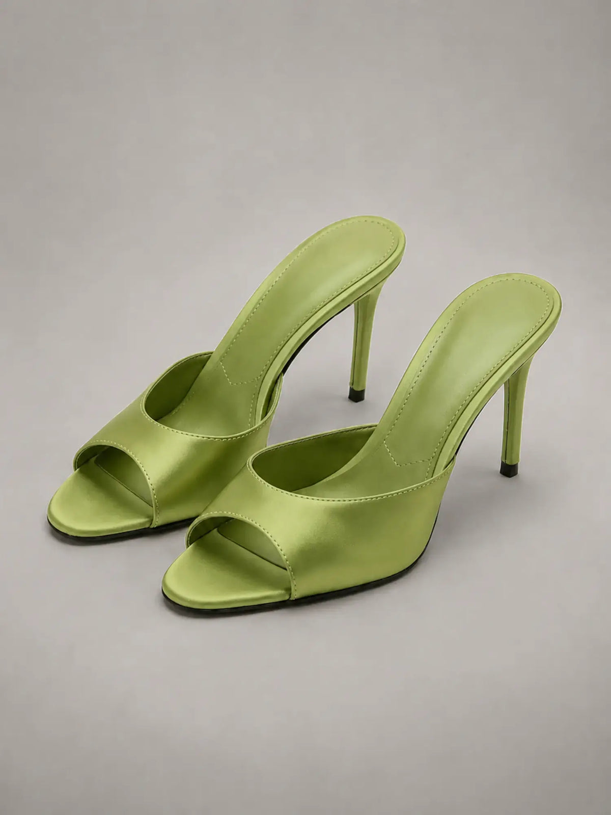 Women's Satin Mule Heels – Open Toe Slip-On in Green – Main view
