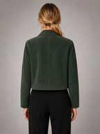 Women's Cropped Suede-Look Jacket – Zip-Up Style – Forest Green – back view