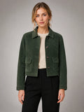 Women's Cropped Suede-Look Jacket – Zip-Up Style – Forest Green – front view
