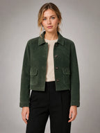 Women's Cropped Suede-Look Jacket – Zip-Up Style – Forest Green – front view