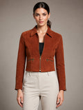 Women's Cropped Suede-Look Jacket – Structured Fit – Burnished Rust – front view