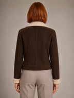 Women's Cropped Aviator Jacket – Biker Style – Espresso – back view