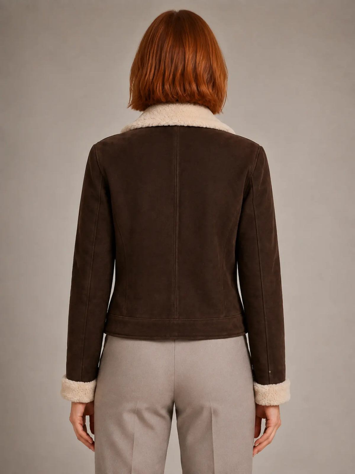 Women's Cropped Aviator Jacket – Biker Style – Espresso – back view