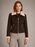 Women's Cropped Aviator Jacket – Biker Style – Espresso – front view