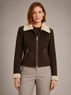 Women's Cropped Aviator Jacket – Biker Style – Espresso – front view