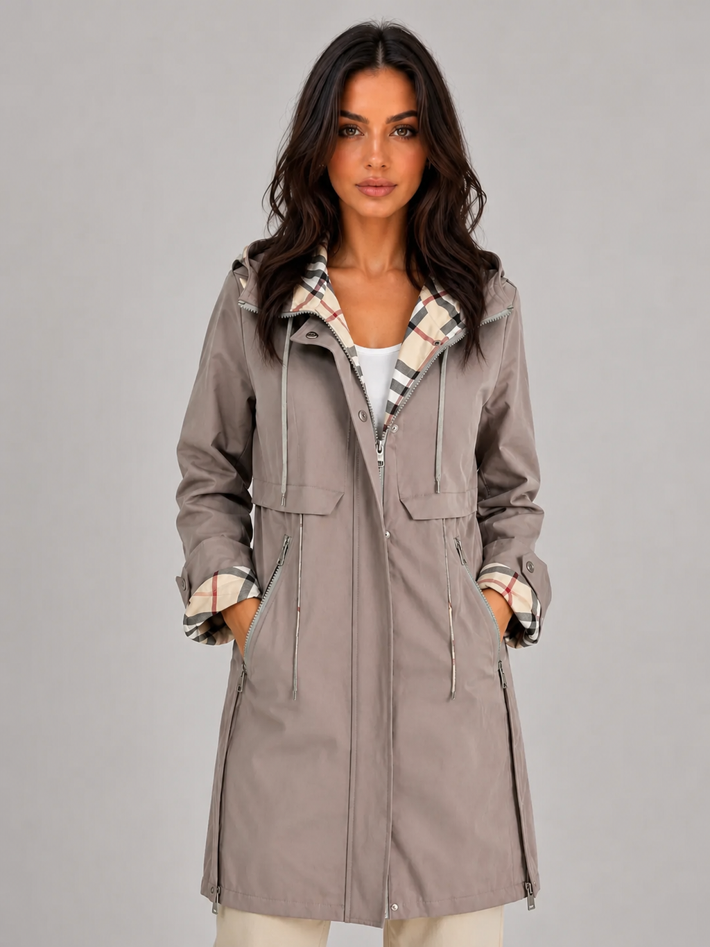 Women's Hooded Longline Parka Coat – Zip Up Lightweight Jacket