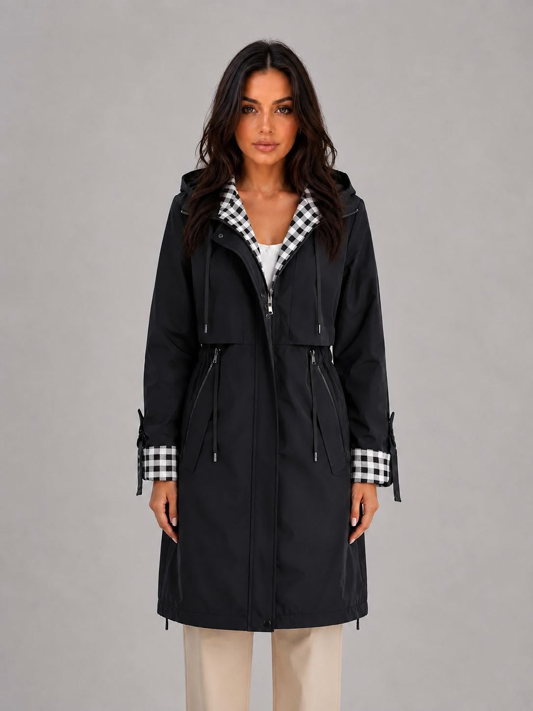 Women's Hooded Longline Parka Coat – Zip Up Lightweight Jacket