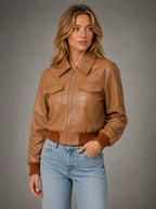 Women's Cropped Bomber Jacket – Relaxed Zip-Up Style