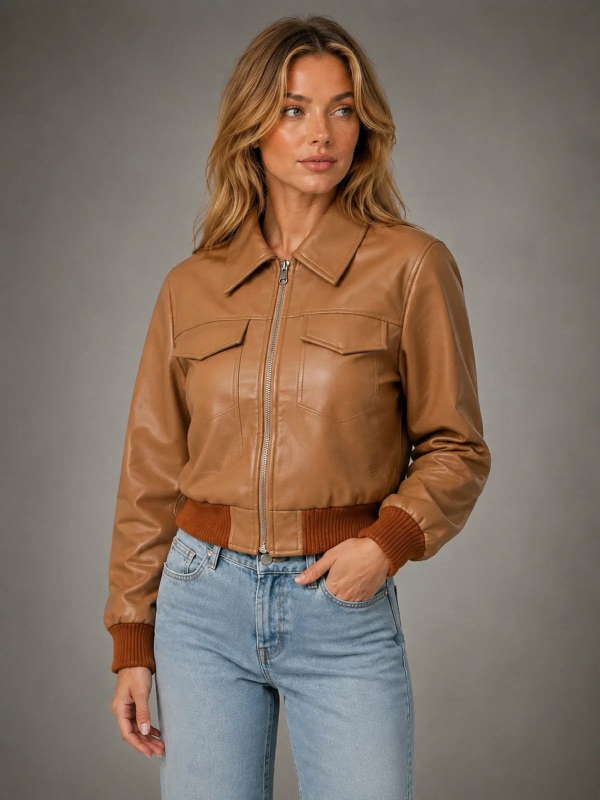 Women's Cropped Bomber Jacket – Relaxed Zip-Up Style
