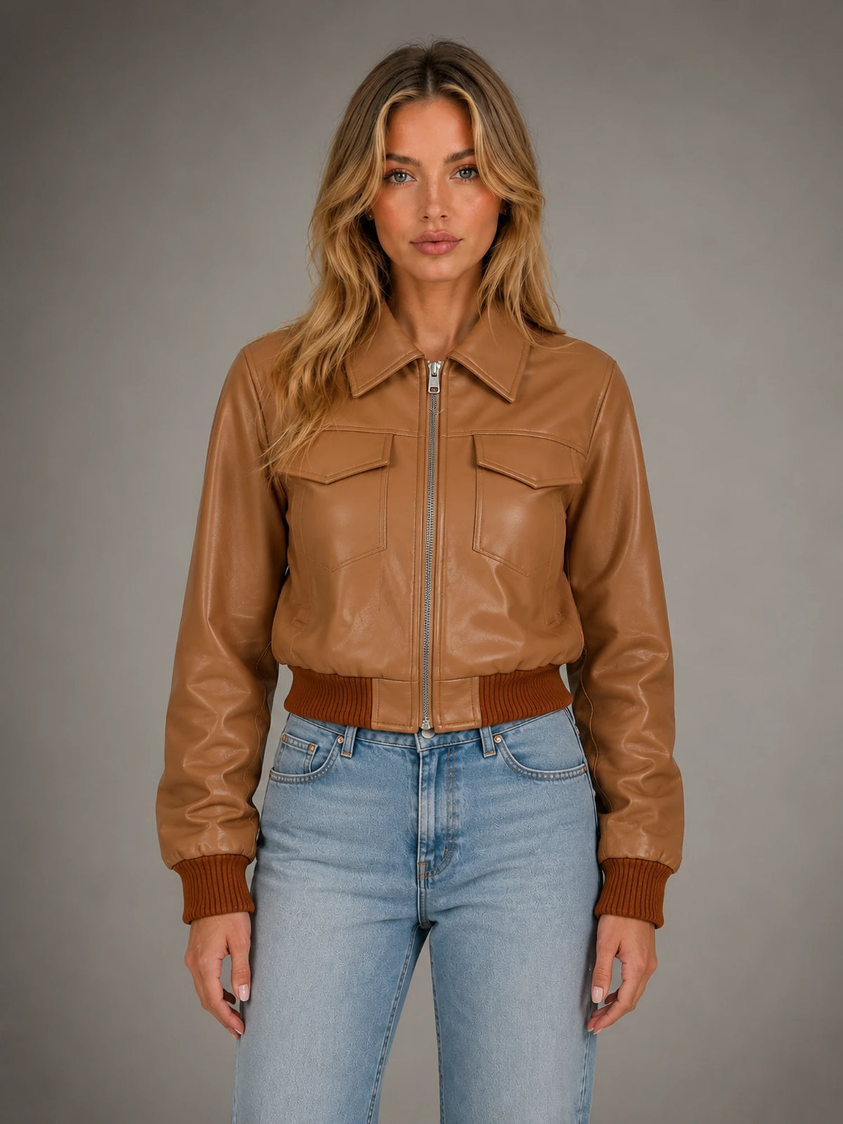 Women's Cropped Bomber Jacket – Relaxed Zip-Up Style