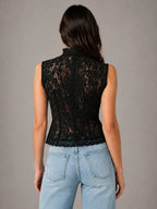 Women's Lace Blouse – Romantic Long Sleeve Top – Black – back view