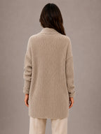Women's Longline Cardigan – Open Front with Pockets in Taupe – Back view
