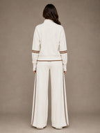 Women's Half-Zip Lounge Set – Relaxed Wide Leg Style in Cream – Back view