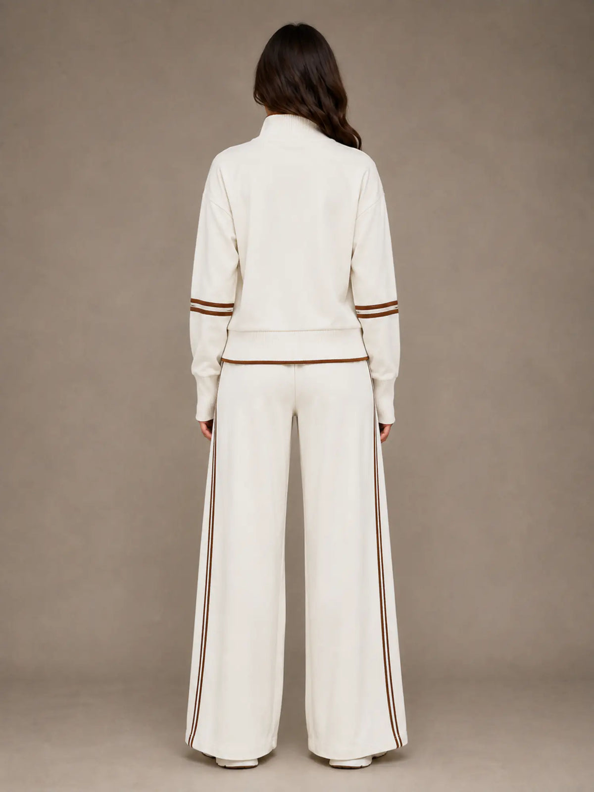 Women's Half-Zip Lounge Set – Relaxed Wide Leg Style in Cream – Back view