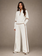 Women's Half-Zip Lounge Set – Relaxed Wide Leg Style in Cream – Hover view