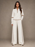 Women's Half-Zip Lounge Set – Relaxed Wide Leg Style in Cream – Main view