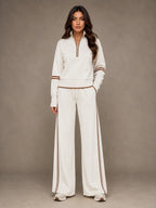 Women's Half-Zip Lounge Set – Relaxed Wide Leg Style in Cream – Main view