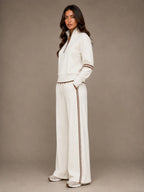 Women's Half-Zip Lounge Set – Relaxed Wide Leg Style in Cream – Side view