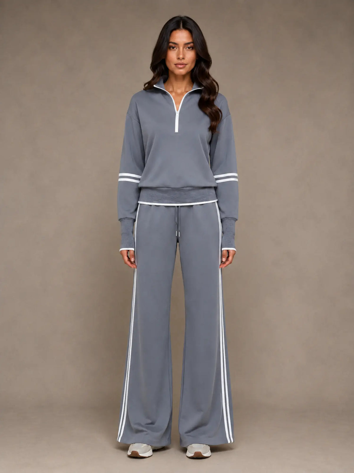 Women's Half-Zip Lounge Set – Relaxed Wide Leg Style in Dark Grey – Main view