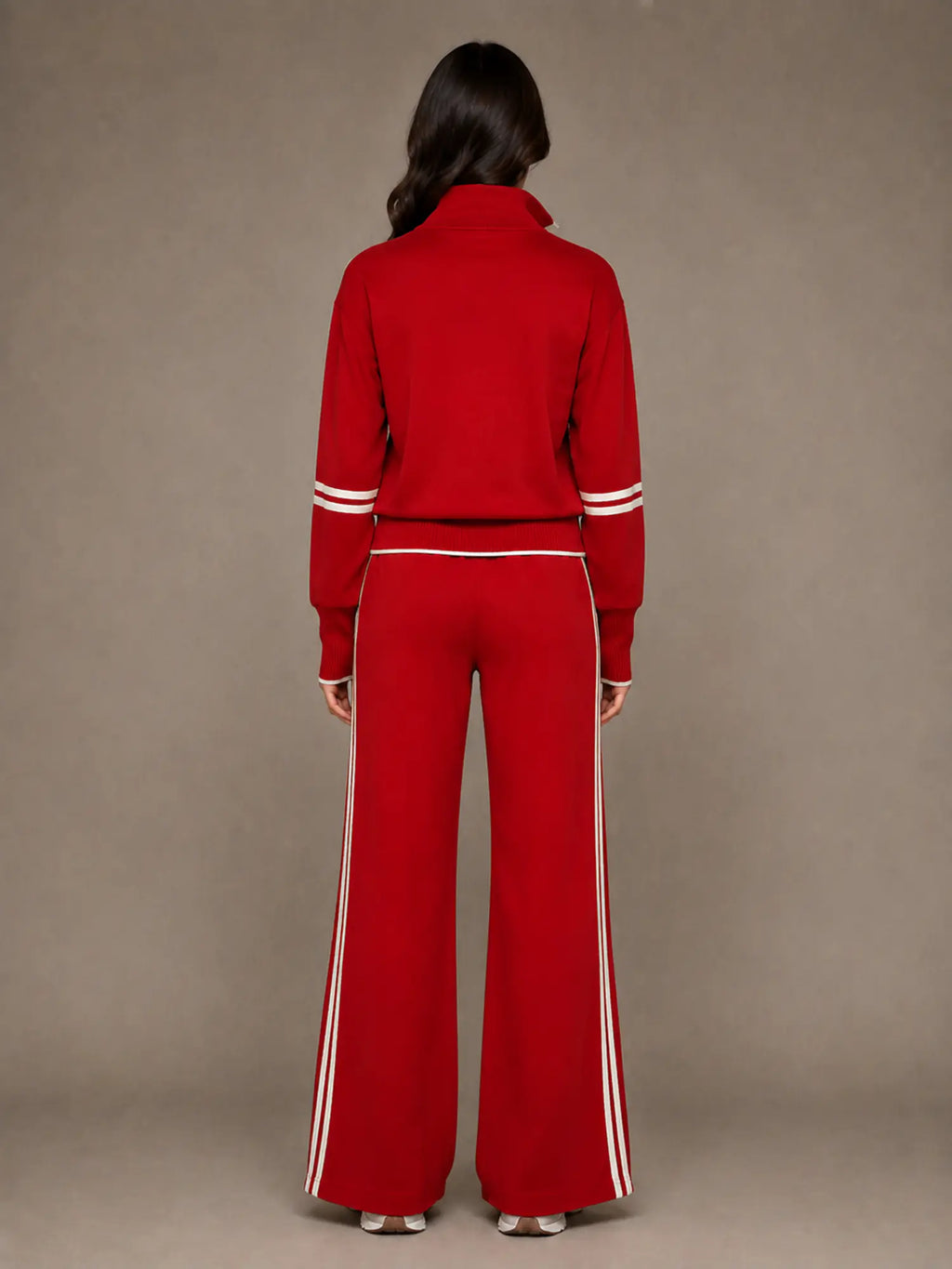 Women's Half-Zip Lounge Set – Relaxed Wide Leg Style in Red – Back view