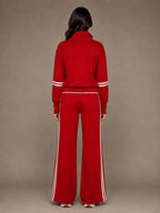 Women's Half-Zip Lounge Set – Relaxed Wide Leg Style in Red – Back view