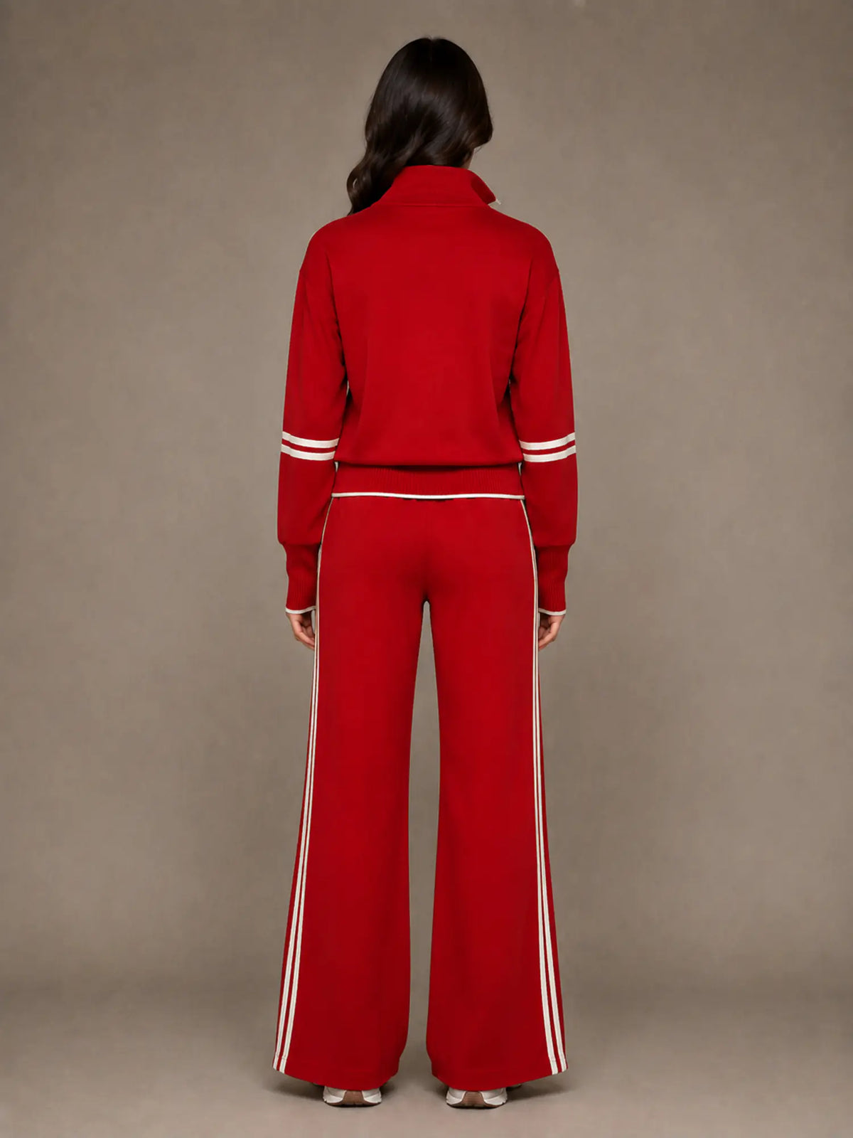Women's Half-Zip Lounge Set – Relaxed Wide Leg Style in Red – Back view
