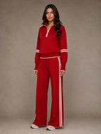 Women's Half-Zip Lounge Set – Relaxed Wide Leg Style in Red – Hover view