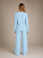 Women's Ribbed Lounge Set – V-Neck & Wide Leg in Sky Blue – Back view