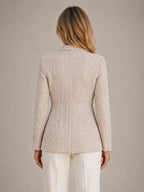 Women's Tweed Blazer – Double-Breasted Tailored Style in Soft Beige – Back view