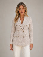 Women's Tweed Blazer – Double-Breasted Tailored Style in Soft Beige – Main view
