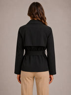 Women's Cropped Trench Jacket – Double-Breasted Tie Waist in Black – Back view
