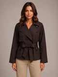 Women's Cropped Trench Jacket – Double-Breasted Tie Waist in Brown – Main view