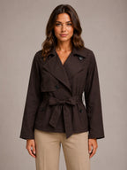 Women's Cropped Trench Jacket – Double-Breasted Tie Waist in Brown – Main view