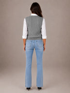 Women's Cable Knit Sweater Vest – Sleeveless V-Neck in Grey – Back view