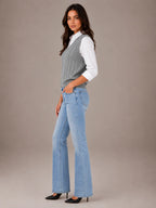 Women's Cable Knit Sweater Vest – Sleeveless V-Neck in Grey – Side view